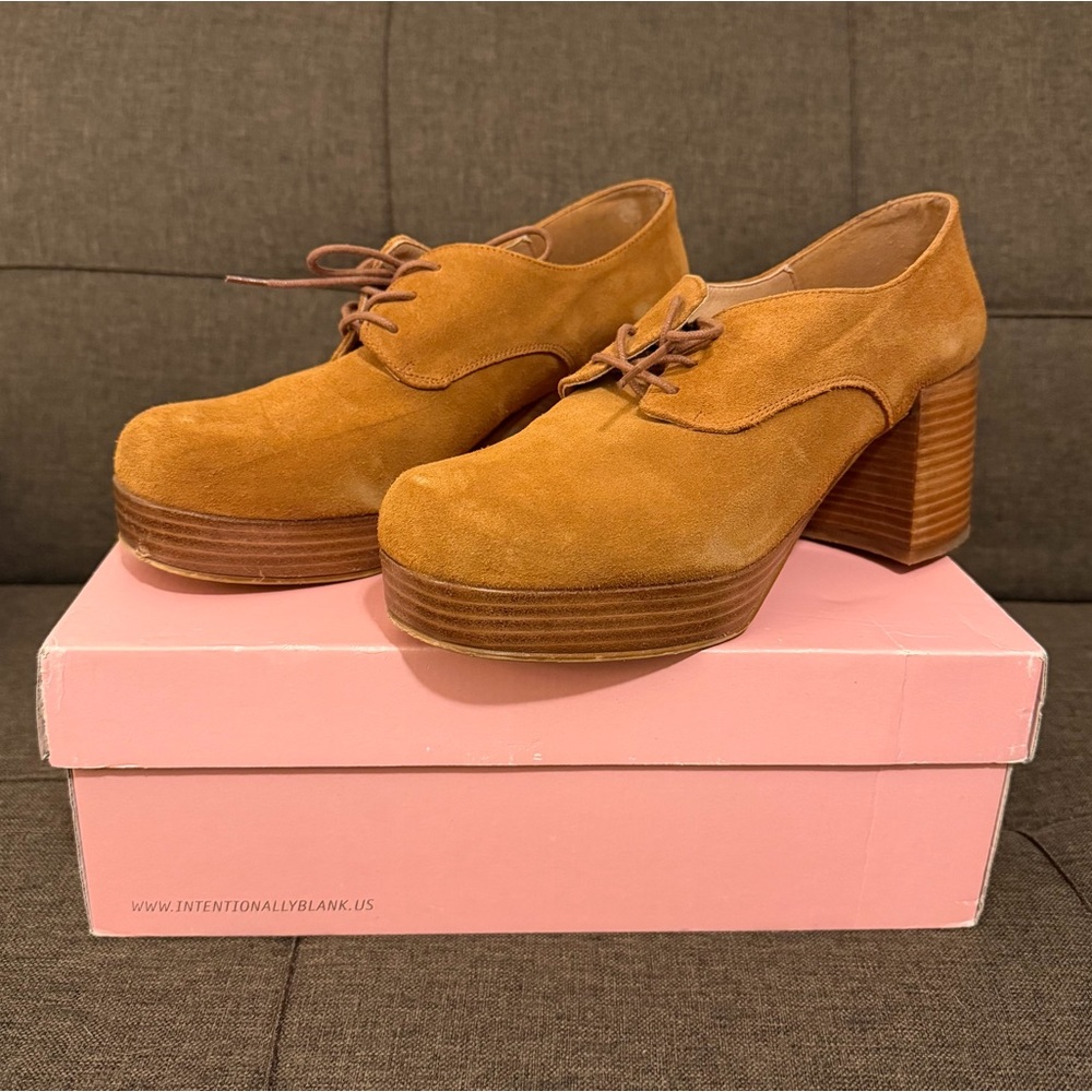 Intentionally Blank Tan Suede Women's Platform Shoes